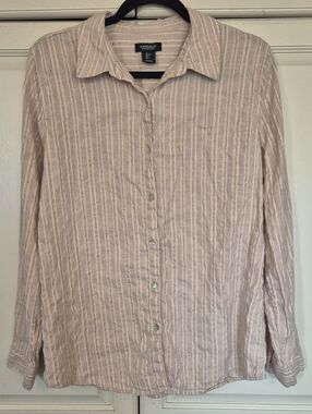 Jones & Co Light Pink Linen Blend Metallic-Striped Women’s Blouse
